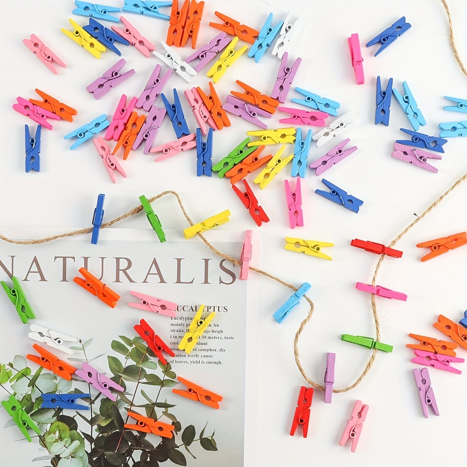 100pcs colorful wooden mini clothes pins for photos, 1 inch (2.5cm) multi - color decorative, reusable and space saving. suitable for photos, crafts & DIY projects, home & kitchen decoration, Valentine ' s Day photo frame clip for decoration