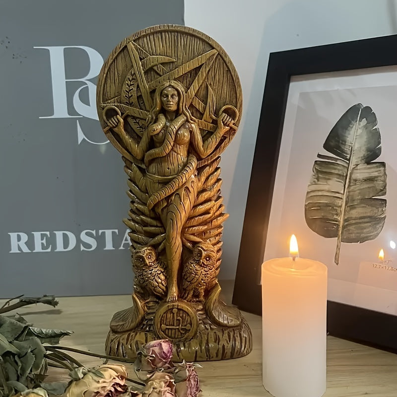 [Mystical Owl Spiritual Ornament] Resin Pagan Altar Goddess Statue, Witchcraft Snake Figurine, Wiccan Home Decor Sculpture, Mystical Owl Emblem, Spiritual Witchy Ornament