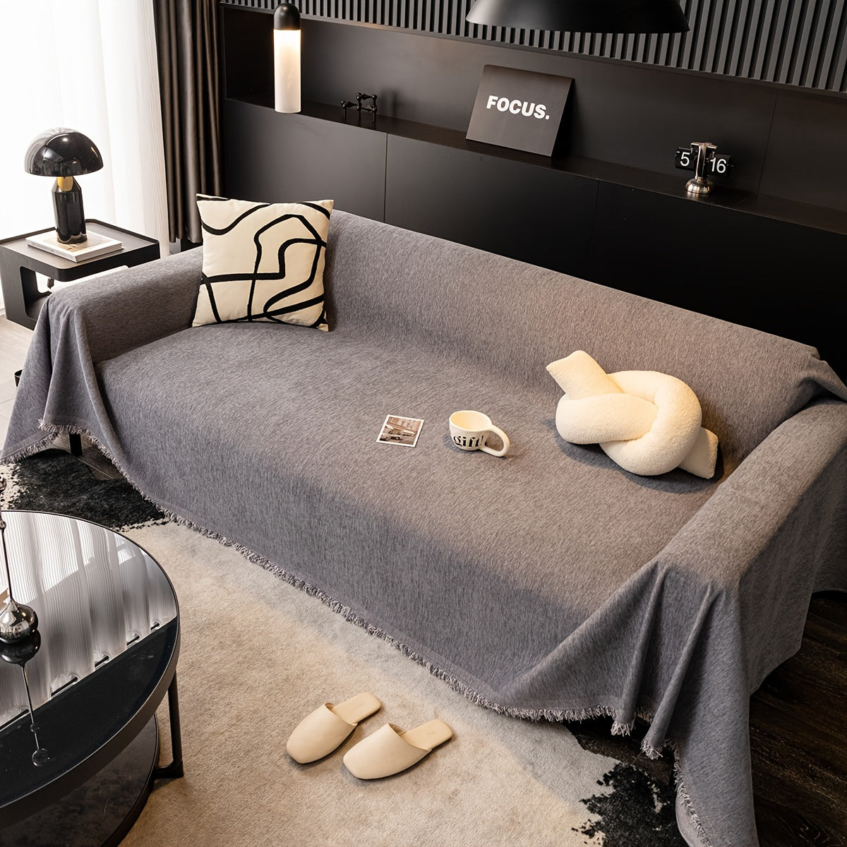 1pc Pet-Friendly Sofa Cover - Washable, Modern Gray Chenille Slipcover for 3-4 Cushion Sofas, Sectional Couch Protector for Living Room Furniture, Petfriendly Design, Sofa Protection Cover