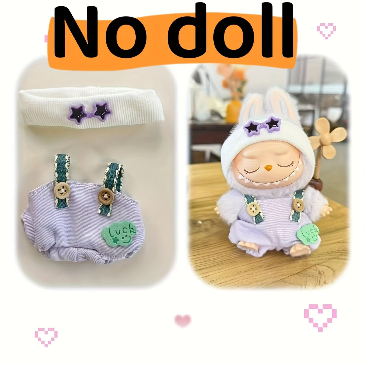 2025 New Labubu Doll Pendant Trendy Clothing Star Eye Overalls + Hat Set Doll Accessories Can Be Replaced Cute Gift Box Holiday Gift Wear-Resistant Holiday Atmosphere Clothes Suitable for Labubu
