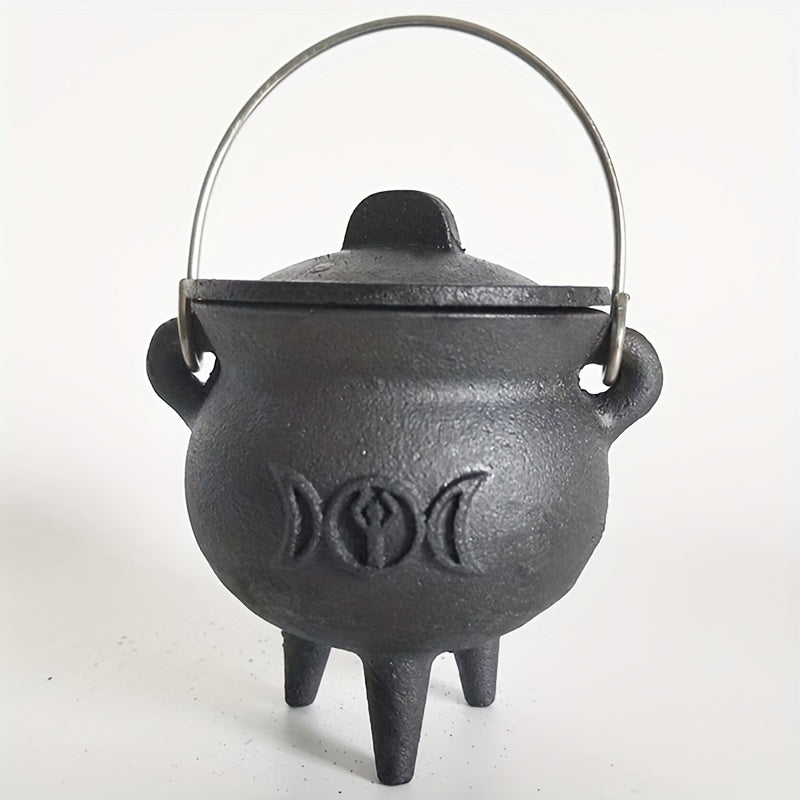 Cast Iron Cauldron With Lid And Carry Handle For Spells, Halloween Decoration Or Incense Burning, Classic Useful Practical Supplies Witchcraft Cast