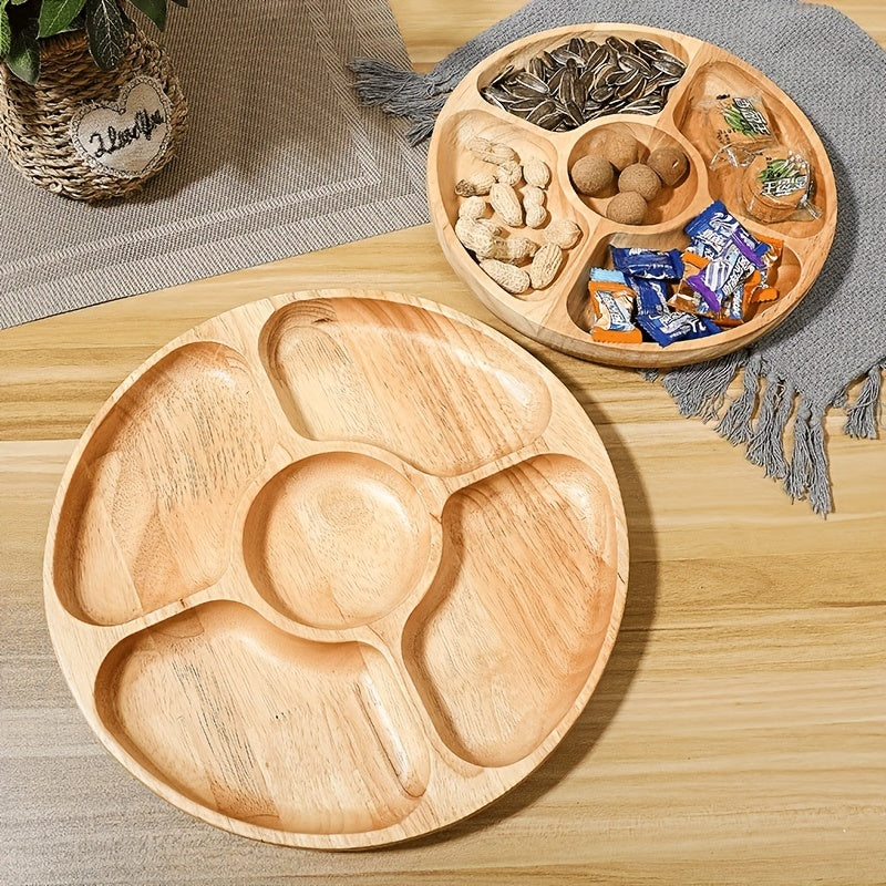 1pc Wooden Five Grids Cheese Board, Multifunctional Fruit Tray, Reusable Plate for Appetizer, Dessert, Candy, and Kitchen Decoration