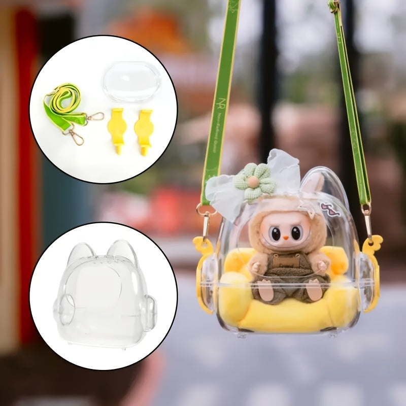 Portable Labubu Crystal Clear Acrylic Display Bag with Shoulder Strap - Travel Collection Case, Eye-Catching Summer Design, Suitable for Collectibles, Gifts, Home Decor (Doll Not Included)