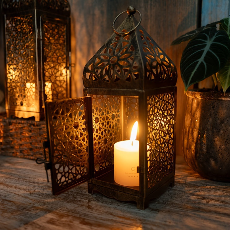 2-Pack Iron Metal Moroccan Style Lanterns, Hollow-Out Projection Art Candle Holders for Festive Tabletop Decor, Halloween, Valentine's, Thanksgiving, Christmas, Home & Kitchen