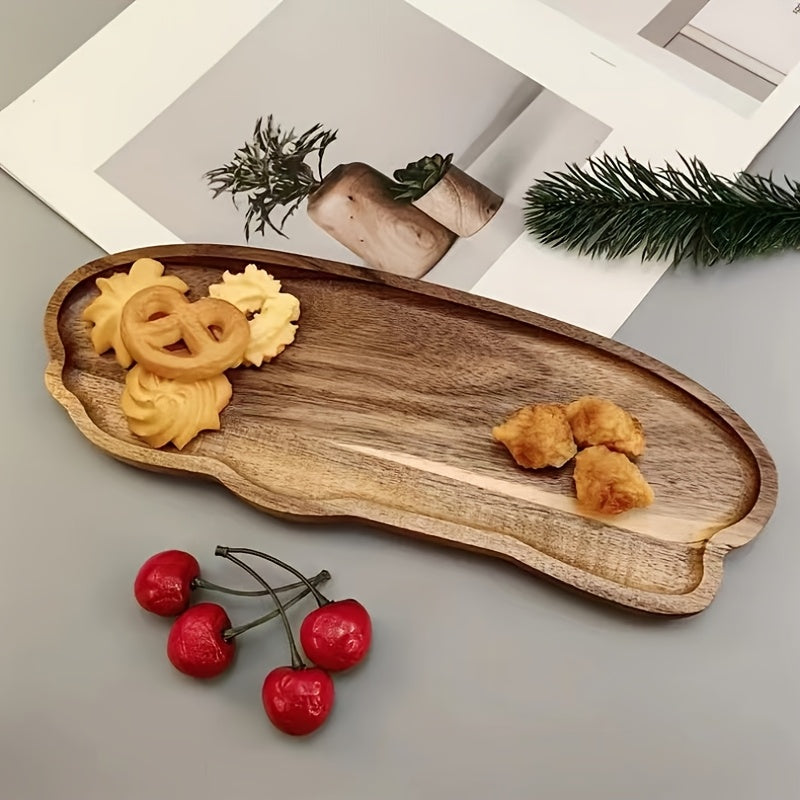 Lightweight Solid Wood Handcrafted Wooden Dessert Plate Set - Oval Serving Tray, Multi-Use Platter, Ideal for Breakfast, Coffee, Tea, Snacks, Plants, Room Decor - with Cheese Board & Serving Dish for Holiday Gift, All-Season Kitchen Accessory