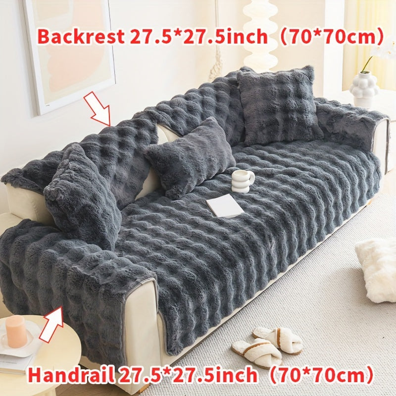 1pc Cozy Rabbit Plush Sofa Cover - Winter Warm, Thick, Soft, Non-Slip, Protective Furniture Protector for Bedroom, Office, Living Room Home Decor - Pet Favorite, Easy to Install, Machine Washable, Durable, and Stylish