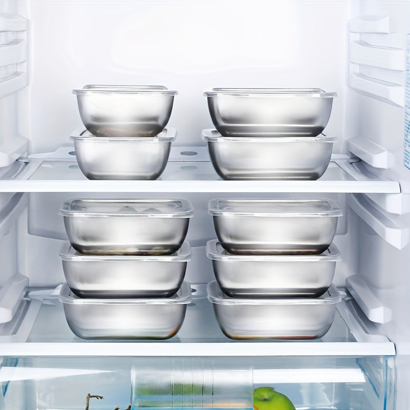 10pcs Stainless Steel Square Food Storage Containers with Flip-Top Lids - Reusable, Dishwasher Safe, Perfect for Fruits, Vegetables, and Meal Prep - Ideal for Kitchen and Outdoor Use, Outdoor Food Storage|Checkered Tablecloth|Durable Kitchenware