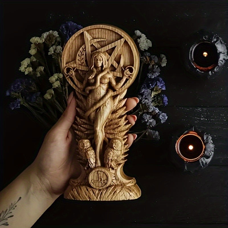 [Mystical Owl Spiritual Ornament] Resin Pagan Altar Goddess Statue, Witchcraft Snake Figurine, Wiccan Home Decor Sculpture, Mystical Owl Emblem, Spiritual Witchy Ornament
