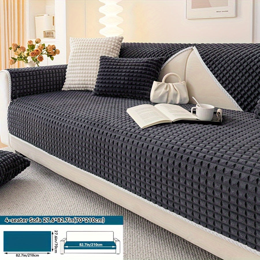 1pc Plush Sofa Cover - Soft, Thick, and Pet-Friendly Couch Protector for All Seasons, Non-Slip Furniture Slipcover for 1 to 4-Seater Sofas, Beige/Light Green/Dark Gray/Black Options, Perfect for Living Room, Bedroom, or Office Decor, Sofa Protection Cover