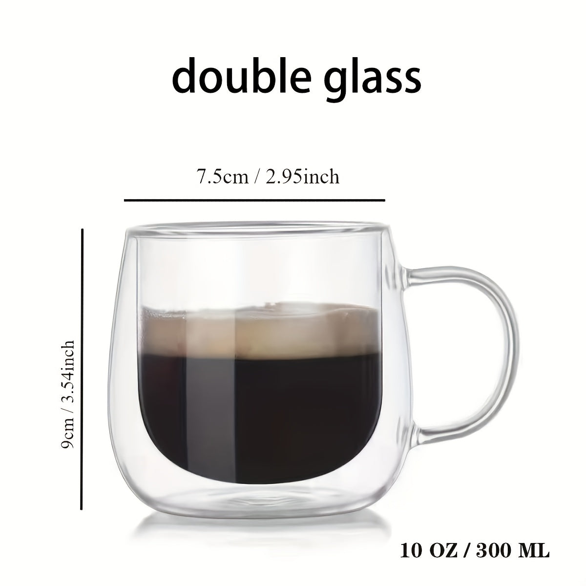 Pack of 4 - 300ml - Double-layer glass coffee cup with high borosilicate, insulated glass coffee cup, set of 4 espresso cups, latte coffee cup, Americano coffee, cappuccino, tea bag, transparent glass