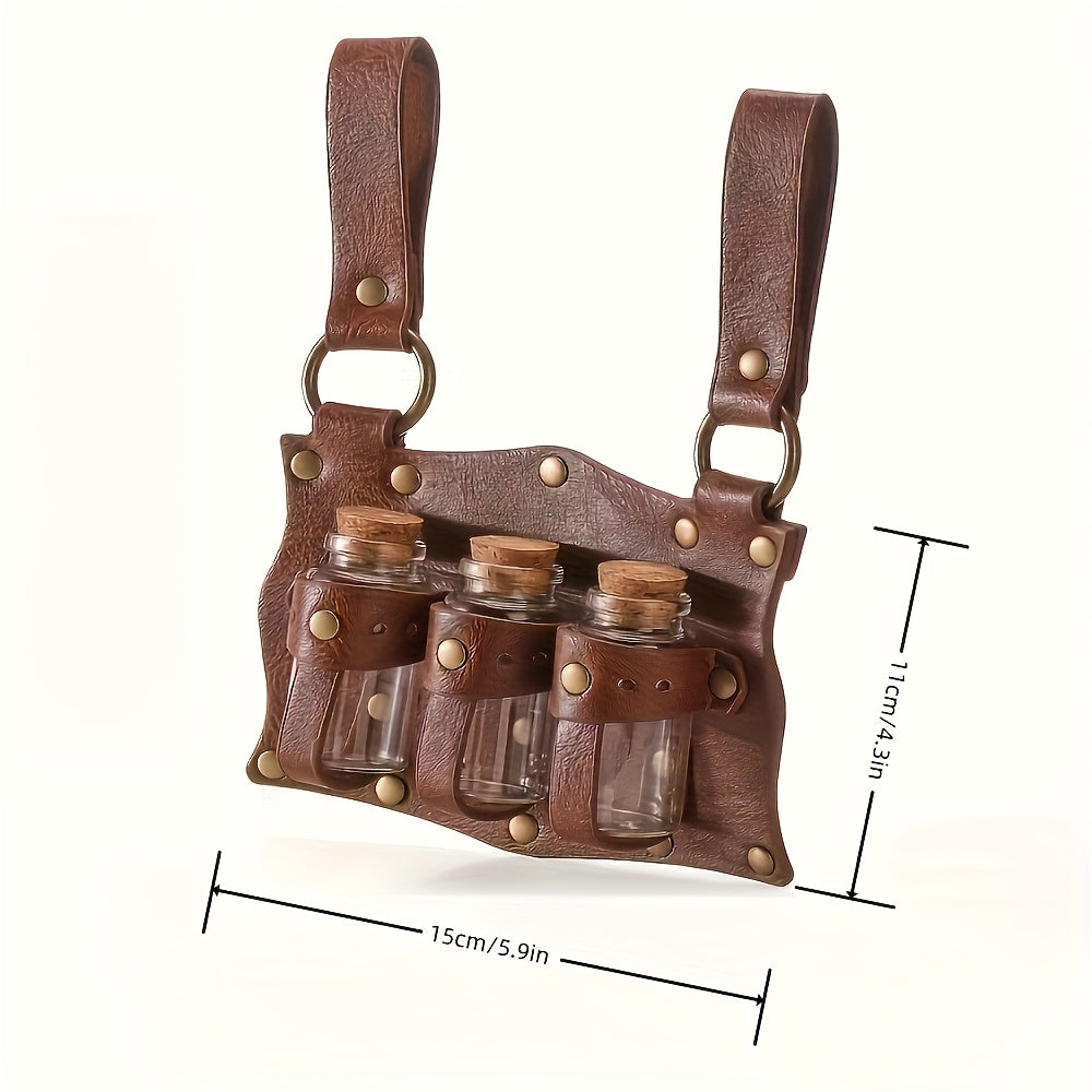 Medieval Faux Leather 3-bottle Cork Potion Bottle