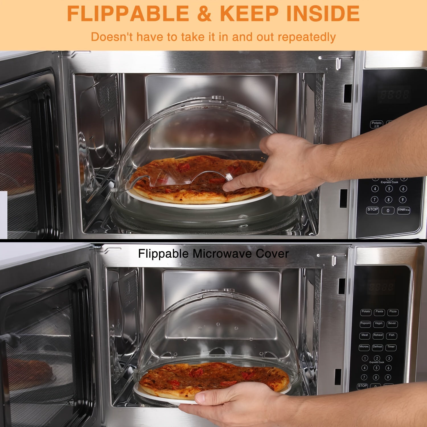 Flippable Microwave Cover, Higher Microwave Plate Cover with Stay-Inside Splatter Guard, Innovative Lid for Food, Dish, Heating, PC (Polycarbonate) Material