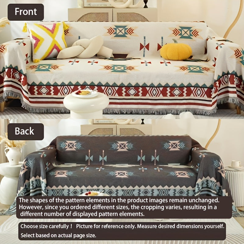 1pc Modern Tassel Sofa Throw Cover - Hand Washable Blend, Universal Fit for Armchair to Sectional Sofas, Botanical & Abstract Cat Patterns, Furniture Protector for Home & Office Decor