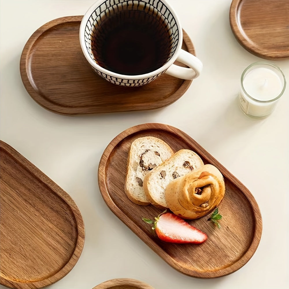 1pc Oval Japanese-Style Wooden Coaster Tray - Multipurpose Solid Wood Serving Platter for Breakfast, Bread, Desserts - Ideal for Home, Kitchen, Restaurant Use