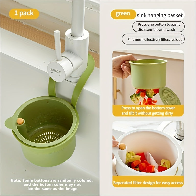 [1-Pack Multi-Function Filter] 1-Pack Multi-Function Hanging Filter Sink Basket | Durable Plastic, Spacesaving Design, Sturdy Construction, Push-Button Drainage & Storage, Separate Filter Design, One-Second Installation for Kitchen & Bathroom Organization