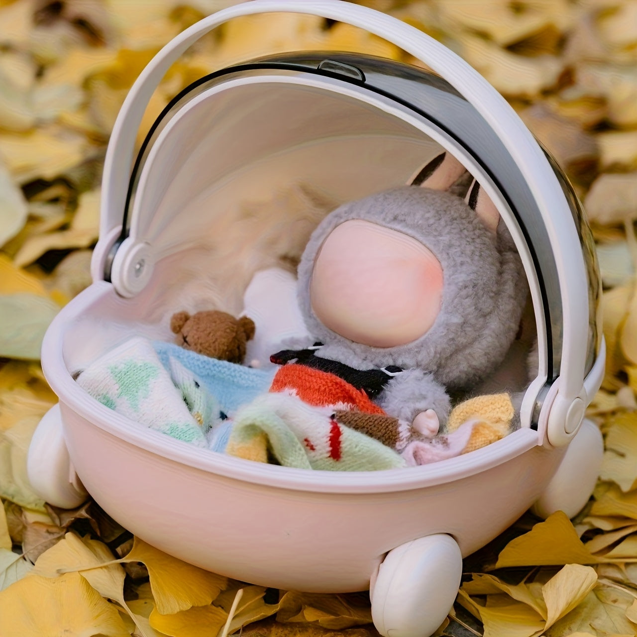 Labubu-Compatible Portable Circular Carry Cradle | Breathable Mesh Sleep Pod with High Quality Design & Shoulder Strap | Compact Cradle for Collectible Dolls, Action Figures, Travel, Home Storage