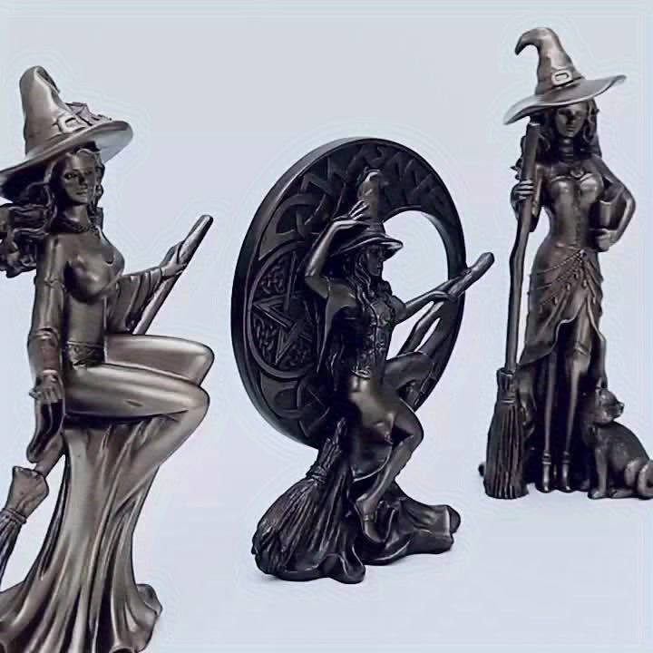 1pc Creative Broom Moon Witch Ornament for Living Room Tabletop Home Decoration Wizard Figure Statue European Style Decorative