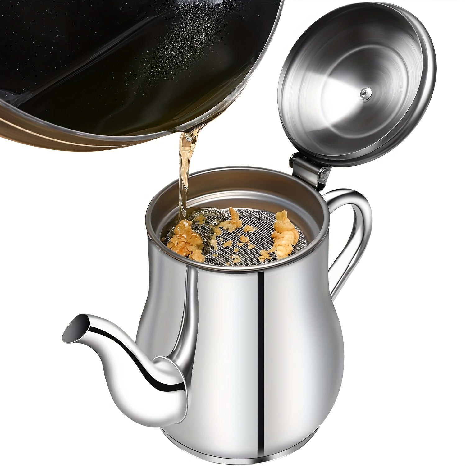 [Oil Strainer] Stainless Steel Oil Strainer Pot | 2pcs | 13oz + 18oz | Fine Mesh Strainer | Home Kitchen