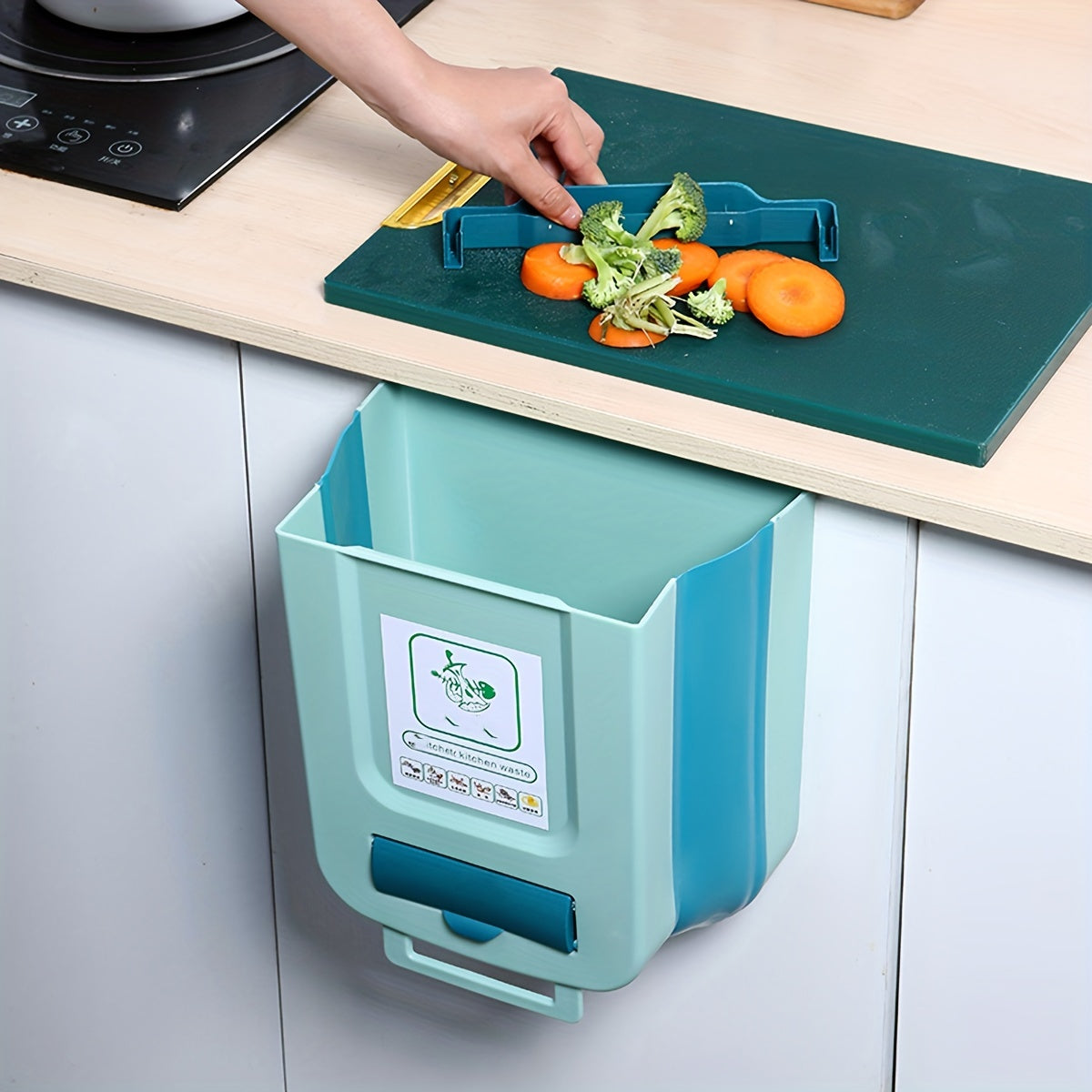 [Creative Sorting, Space-Saving] 1pc Space-Saving Large Foldable Hanging Trash Can - Wall-Mounted Waste Basket for Kitchen Cabinet Doors with Creative Sorting Feature, No Electricity Required, Modern Kitchen Accessory