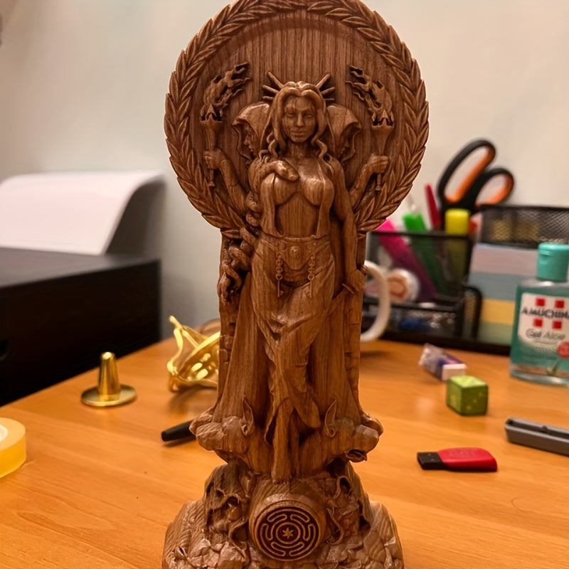 Handcrafted Wooden Hecate Statue for Home Decor – Indoor/Outdoor Pagan Goddess Ornament
