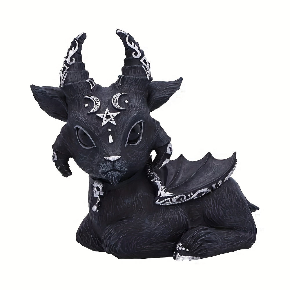Resin Gothic Magic Horn Goat Figurine - Art Deco Style Halloween Decor, Charming Collectible for Various Room Types, Festive Tabletop Ornament for Holidays