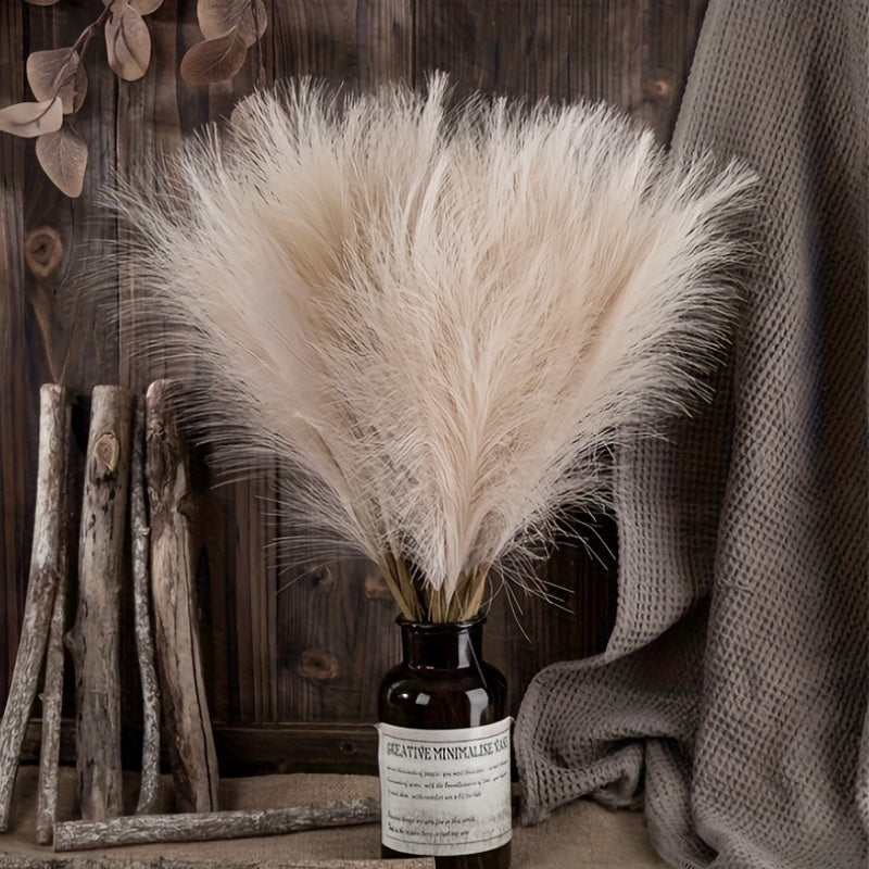 15pcs Elegant Faux Pampas Grass Bundle, 55.88cm - Cream & Light Brown, Ideal for Home Decor | Perfect for Living Room Display in White Vases, No Container Needed | Great for Christmas, Halloween, Easter, Thanksgiving, Mother's Day Decorations, Garden Deco