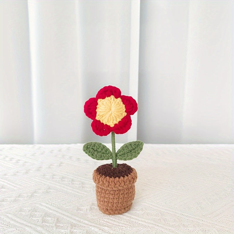 1pc Handcrafted Crochet Heart-Shaped Potted Plant, Fabric Artificial Peony Decoration, No Electricity Needed, Valentine's Day Home Decor Accent