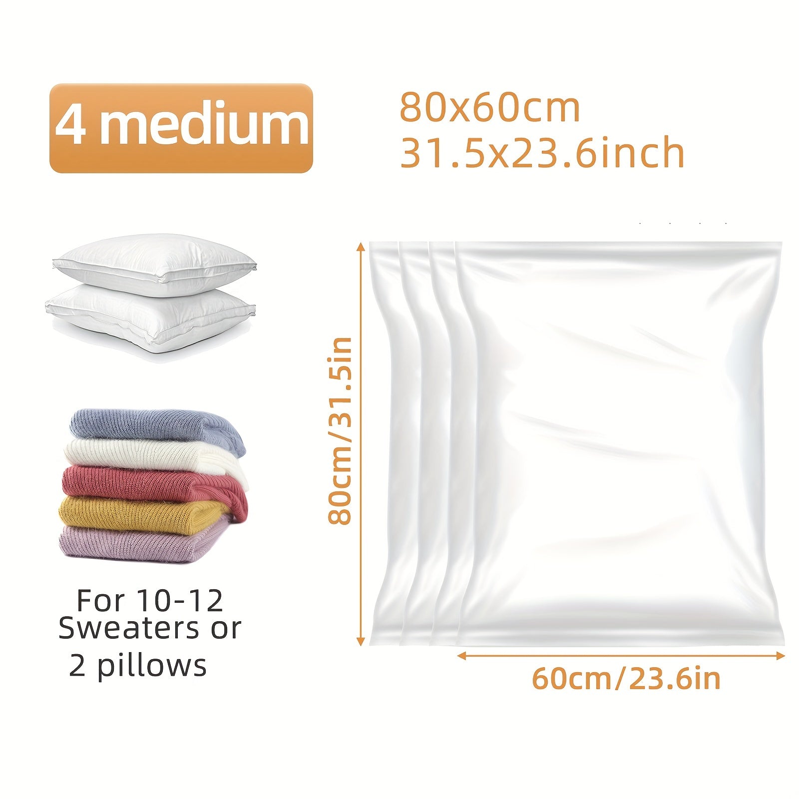 4-Pack Thick Vacuum Storage Bags - Space-Saving, Zippered Organizer for Clothes, Blankets, Quilts - Durable Plastic, Ideal for Bedroom & Travel, Bedroom Organizers And Storage