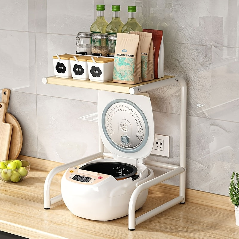 [Metal Kitchen Organizer] Metal Versatile Kitchen Organizer | Coffee, Toaster & Rice Cooker Stand with Hardwood Finish for Countertop Storage