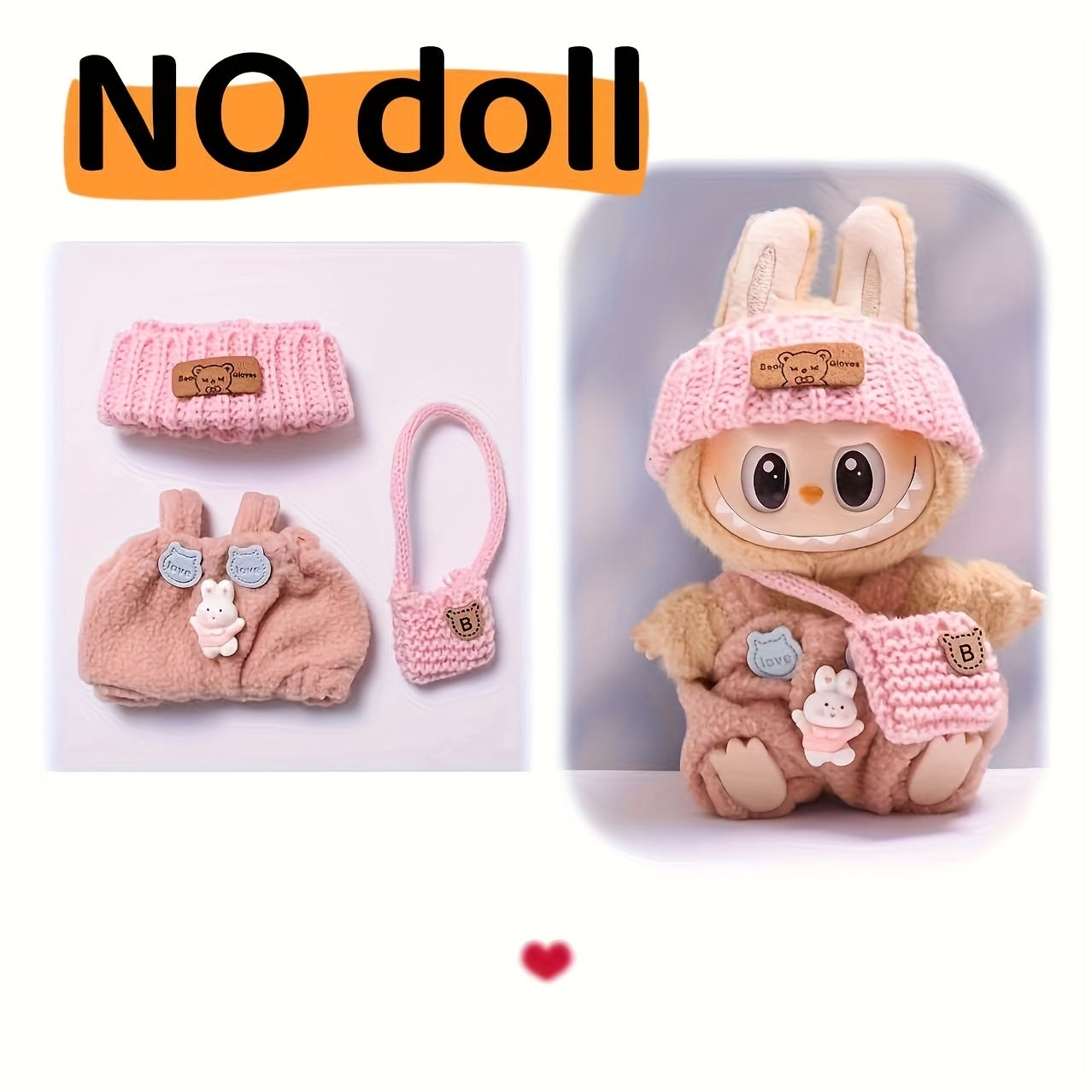 3pcs Labubu Outfit Set, Mini Cute Doll Clothes for 15cm-17cm, Fashionable Accessories, Dress-Up Party, Gift Choice, Perfect for Dolls, 520 Gifts