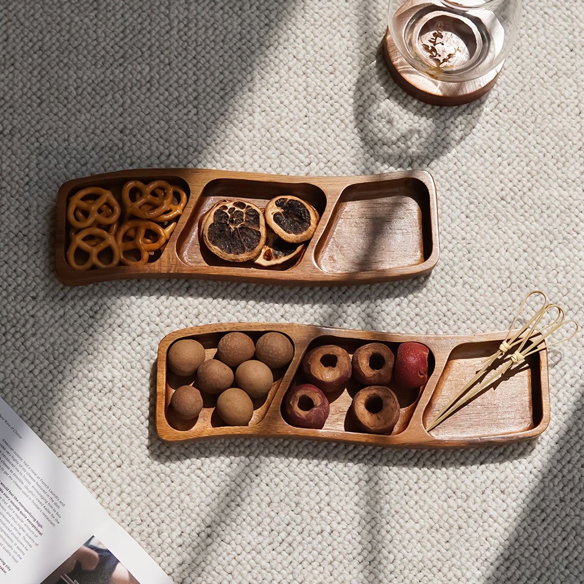 Versatile Wooden Snack Tray with 3/4 Compartments