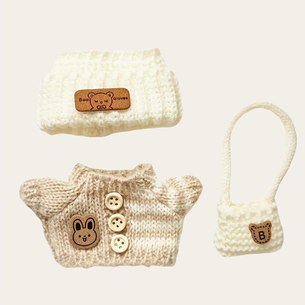 Labubu Fashion Clothing Set, Suitable for Dolls (No Dolls Included), Handmade 3-Piece Set, Cute Clothes, Bag, Hat, DIY Stylish And Fun Labubu Clothing Accessories, Perfect for Daughter'S Birthday, Anniversary, Or Holiday Gifts.
