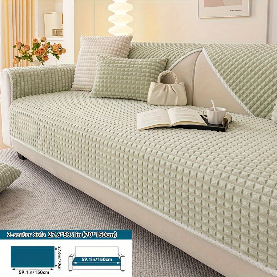 1pc Plush Sofa Cover - Soft, Thick, and Pet-Friendly Couch Protector for All Seasons, Non-Slip Furniture Slipcover for 1 to 4-Seater Sofas, Beige/Light Green/Dark Gray/Black Options, Perfect for Living Room, Bedroom, or Office Decor, Sofa Protection Cover