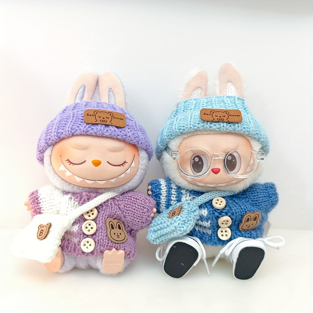 Labubu Fashion Clothing Set, Suitable for Dolls (No Dolls Included), Handmade 3-Piece Set, Cute Clothes, Bag, Hat, DIY Stylish And Fun Labubu Clothing Accessories, Perfect for Daughter'S Birthday, Anniversary, Or Holiday Gifts.