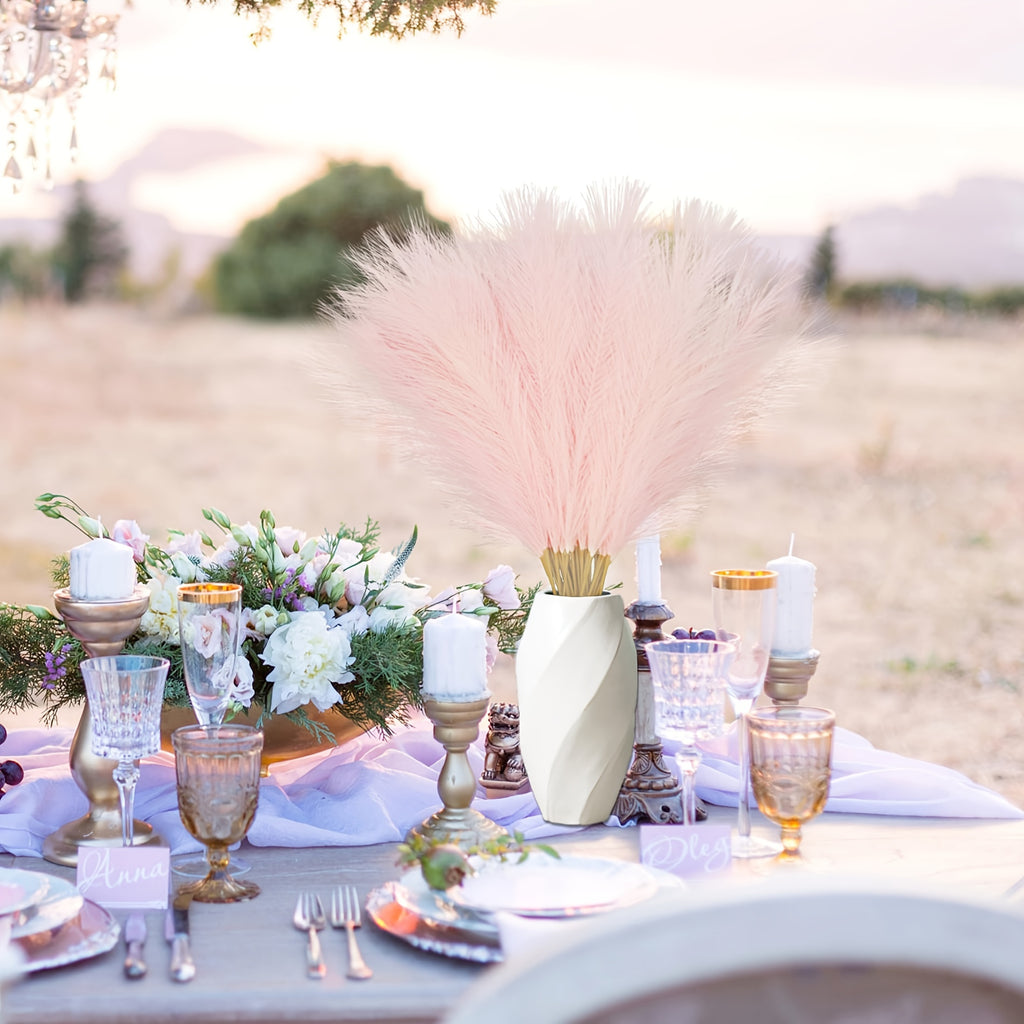 Pink Faux 21" 10pcs Bloomings Pampas Grass - Polyester Artificial Branches Vase Filler - No Electricity or Battery Needed for Home Wedding Boho Decor, Christmas Decoration