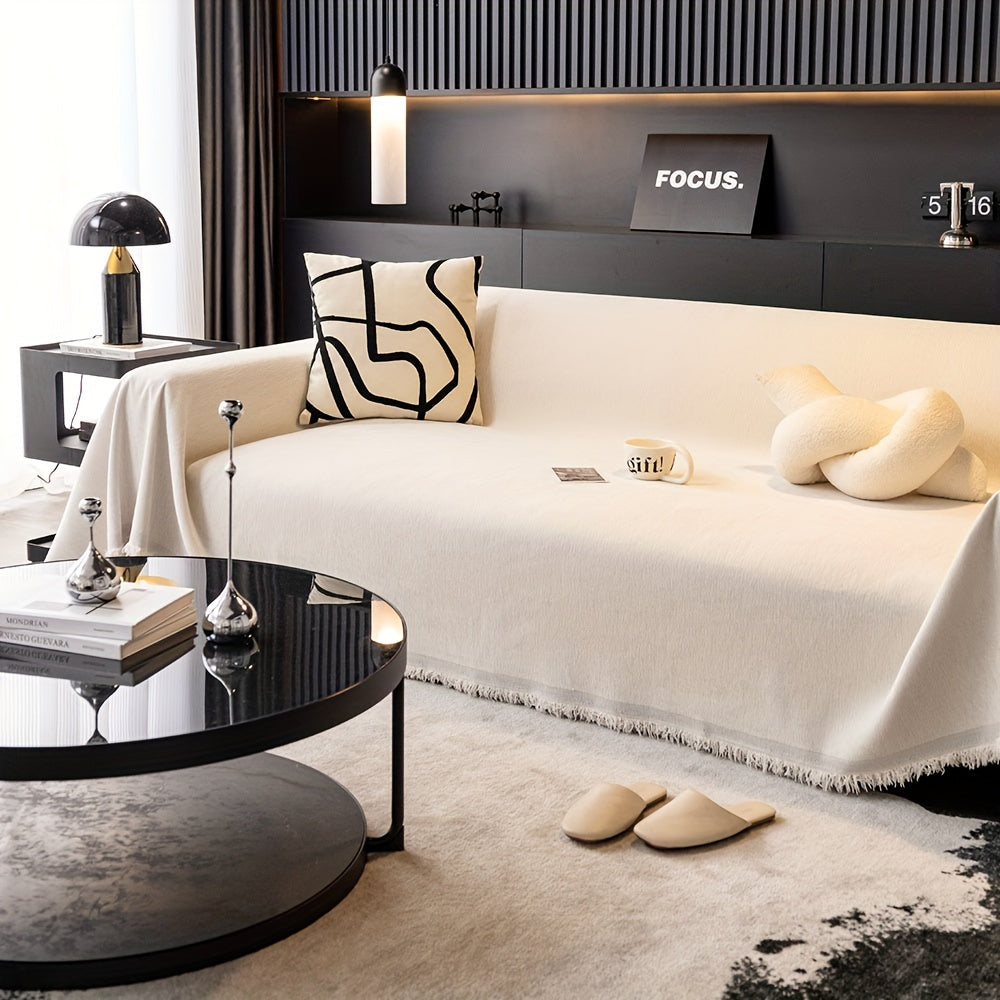 1pc Pet-Friendly Sofa Cover - Washable, Modern Gray Chenille Slipcover for 3-4 Cushion Sofas, Sectional Couch Protector for Living Room Furniture, Petfriendly Design, Sofa Protection Cover