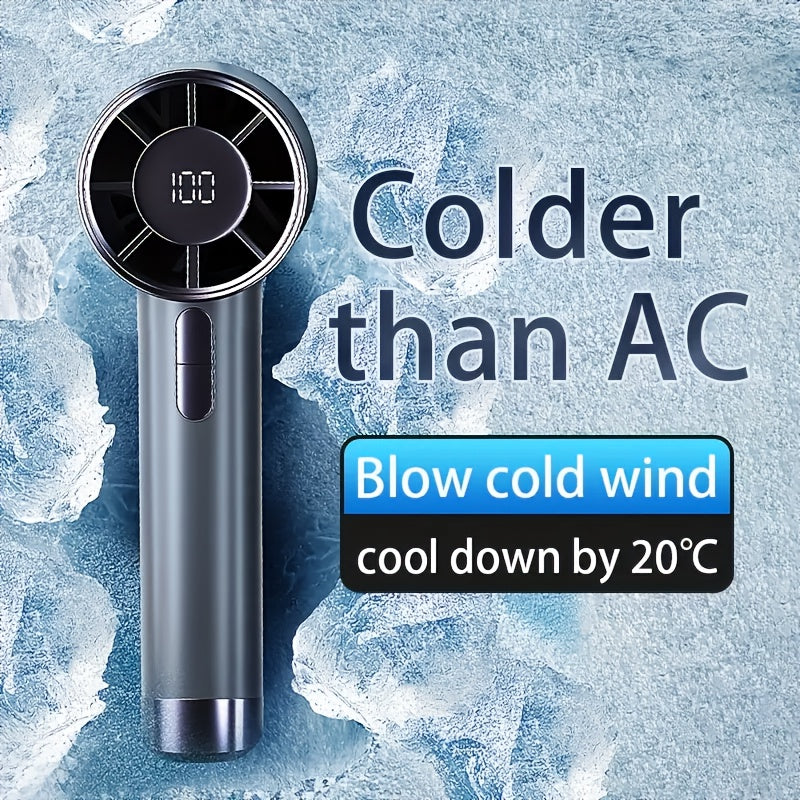 1pc Portable Turbo Handheld Fan with LED Display, 100-Speed Adjustable Mini Fan - USB Charging, 3000Mah, Maximum Wind Speed 9M/S, for Cooling, Compact And Portable, Suitable for Travel/Camping/Outdoor