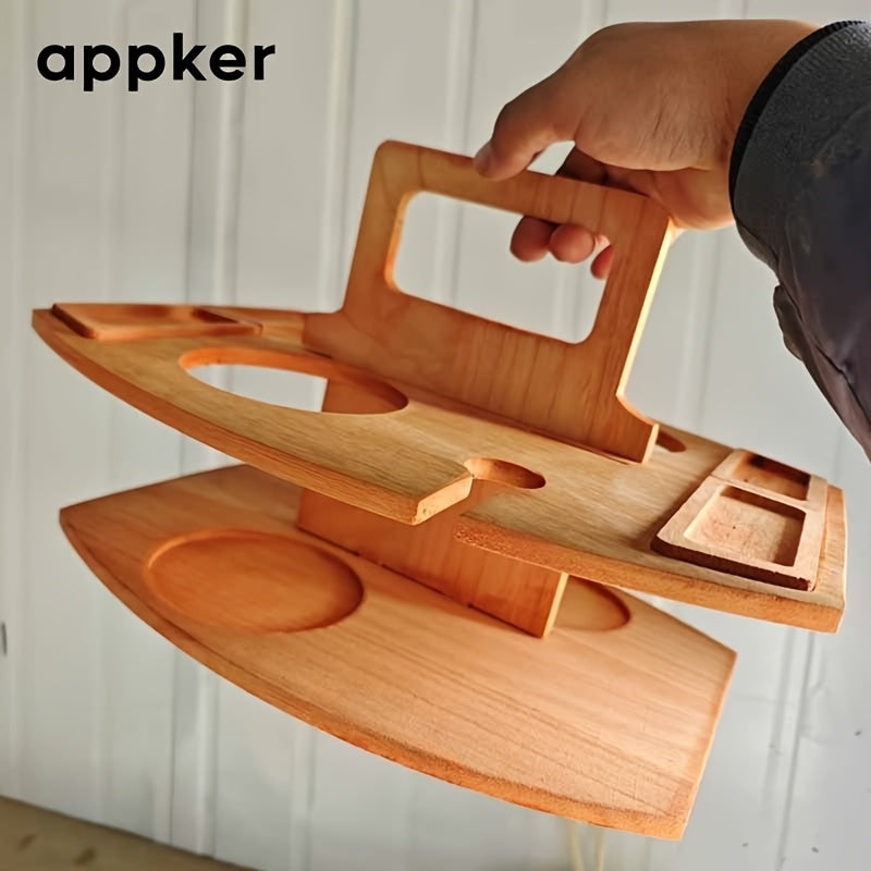 Portable folding Solid Wood Picnic Table with Glass Cup Holder