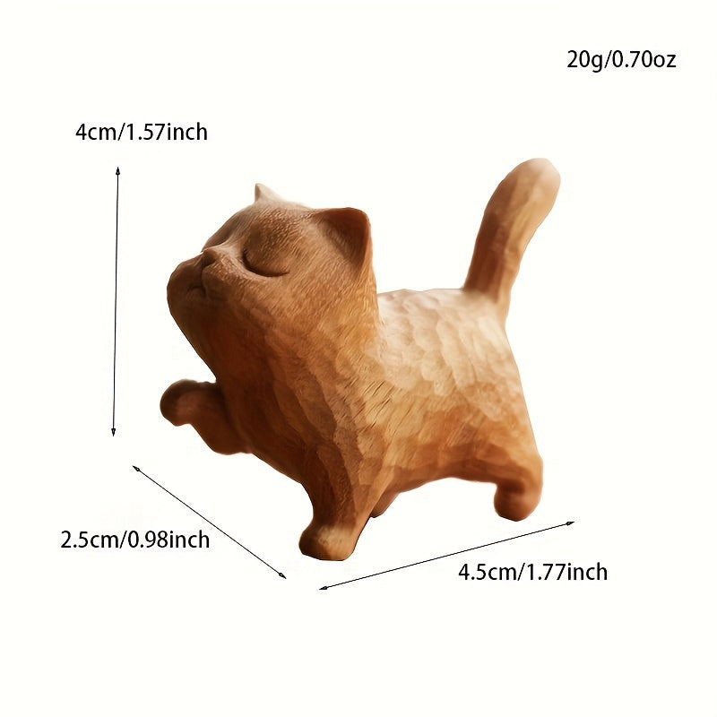 1PC Handcrafted Wooden Cat Figurine, Chisel Textured Finish, Charming Collectible for Various Room Types - Indoor & Outdoor Display, Electricity-Free Decoration