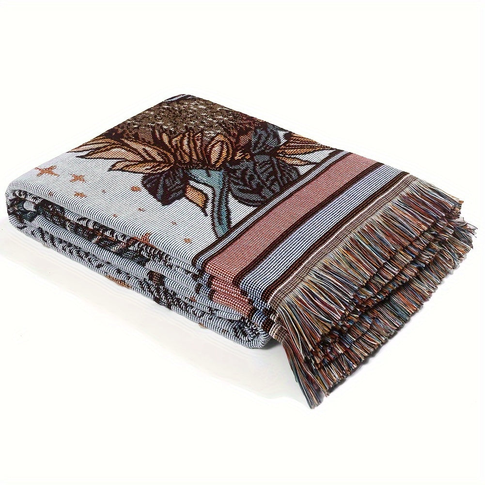 Bohemian Sun Tarot Card Design Throw Blanket - Soft, Lightweight, Washable Knit with Tassels, Perfect for Bed, Sofa, Yoga, Camping & Picnics, Indoor & Outdoor Use, Picnic Blanket | Bohemian Style | Fringed Detailing, Bohemian Decor
