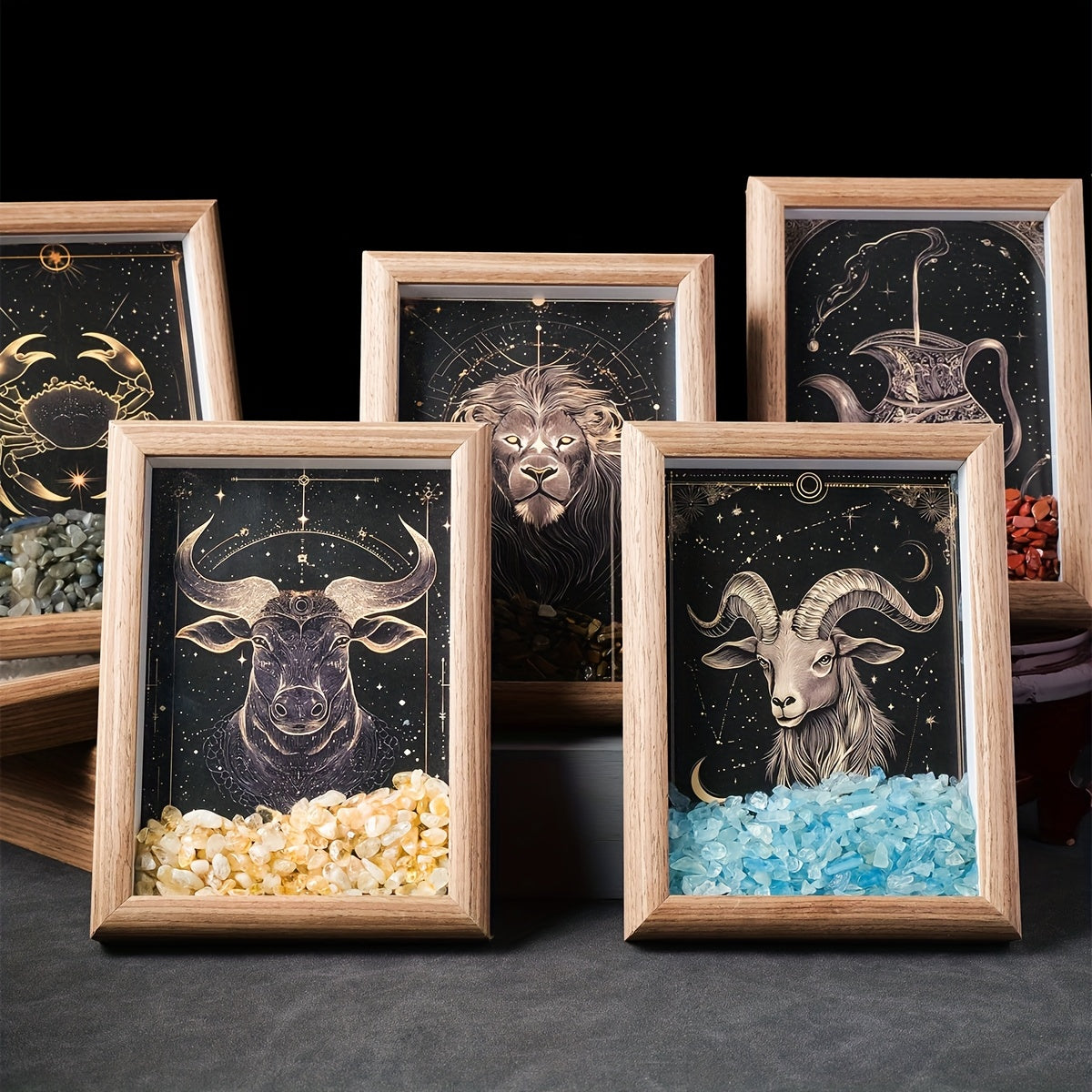 1pc Natural Crushed Stone Zodiac Signs Photo Frame Crystal Crafts for Home Decoration Home Desktop Decoration Housewarming Birthday Christmas Gift