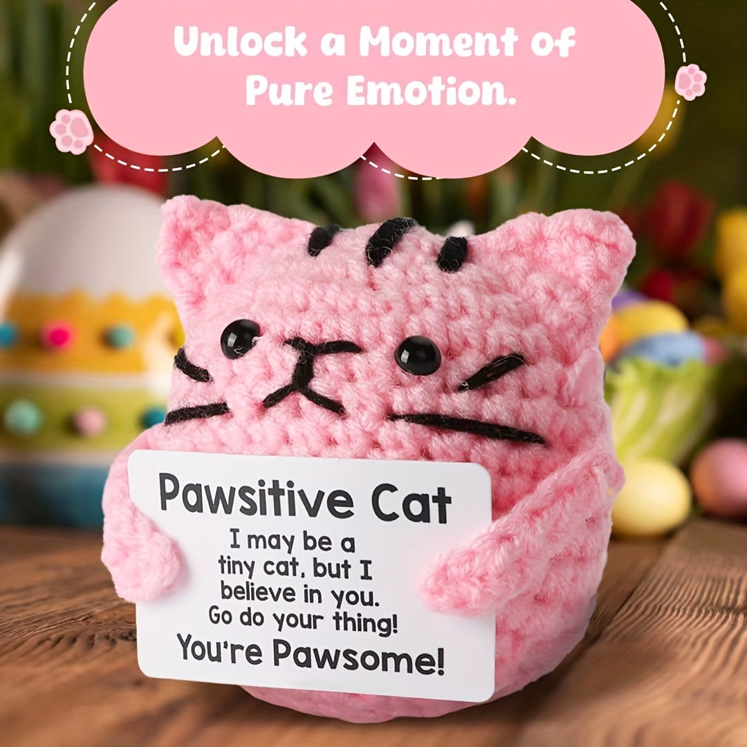Cat Crochet DIY Kit-Emotional Support Handmade Gift with Positive Quote-Heartwarming Gift for Graduation, Best Friends & Cat Lovers