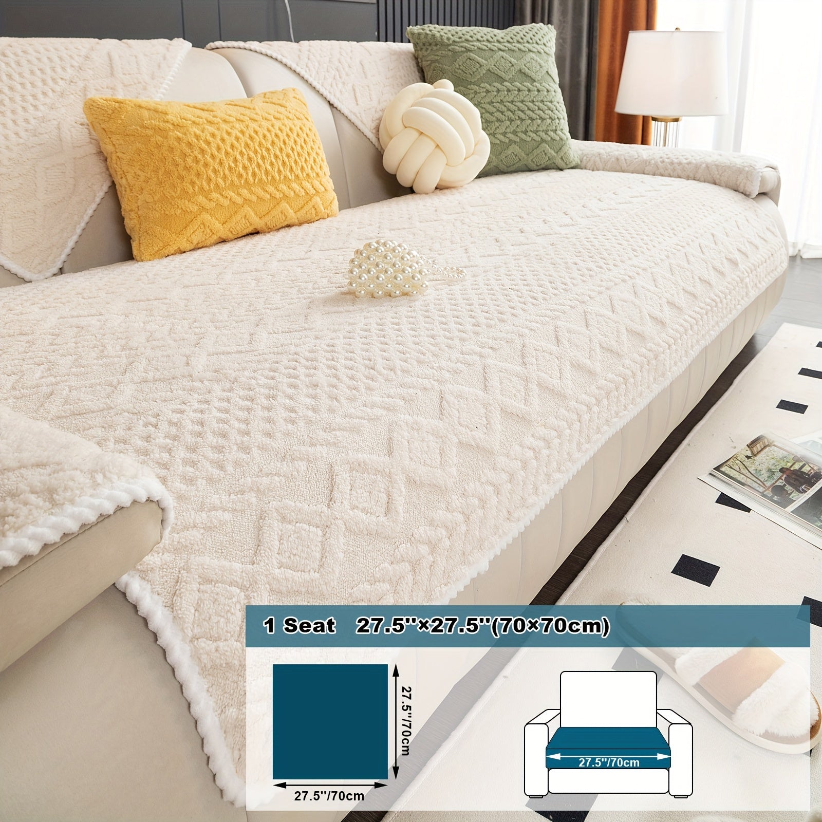 Classic Jacquard Shu Velveteen Sofa Cover - Pet-Friendly, Non-Slip, Machine Washable, Breathable 100% Polyester, 1pc