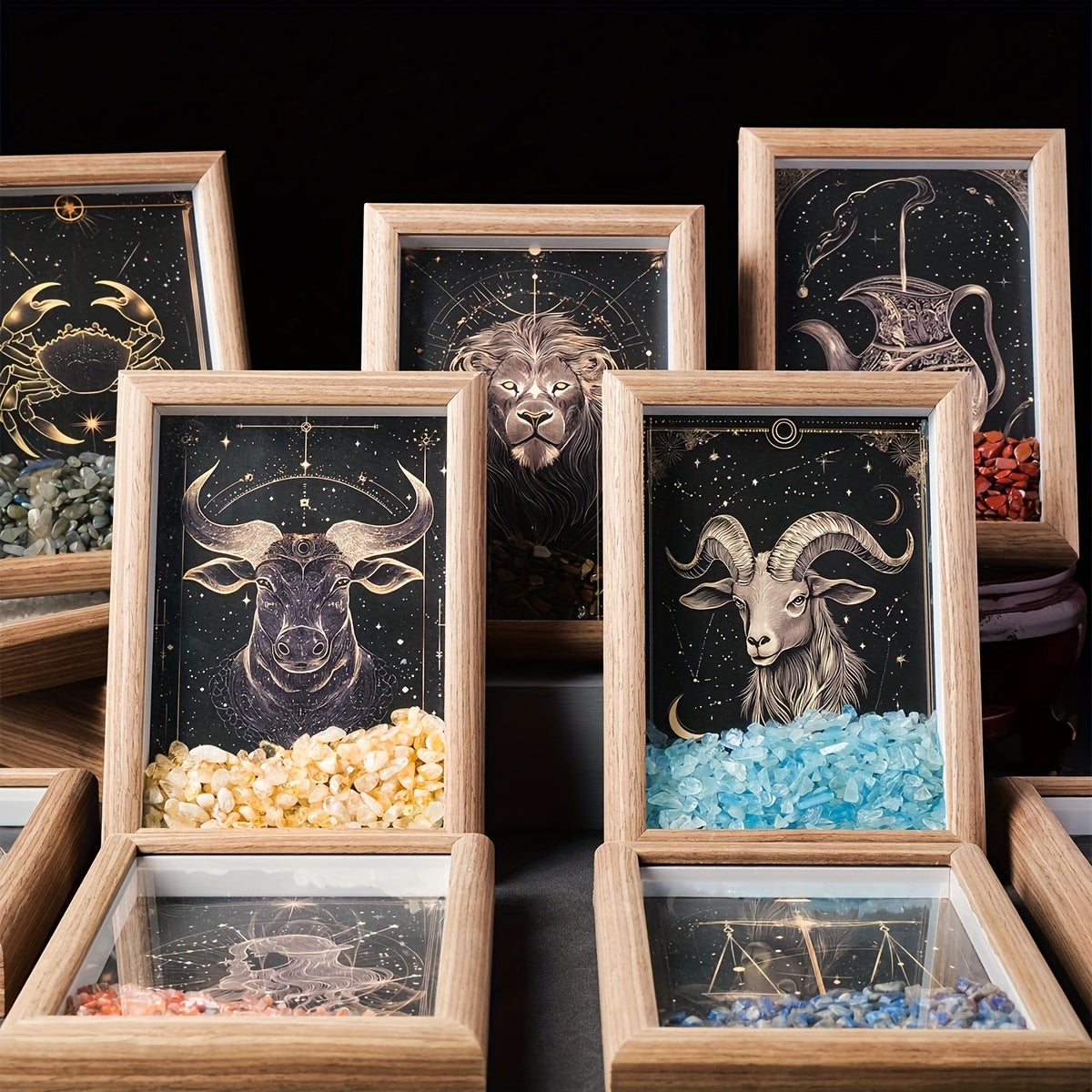1pc Natural Crushed Stone Zodiac Signs Photo Frame Crystal Crafts for Home Decoration Home Desktop Decoration Housewarming Birthday Christmas Gift