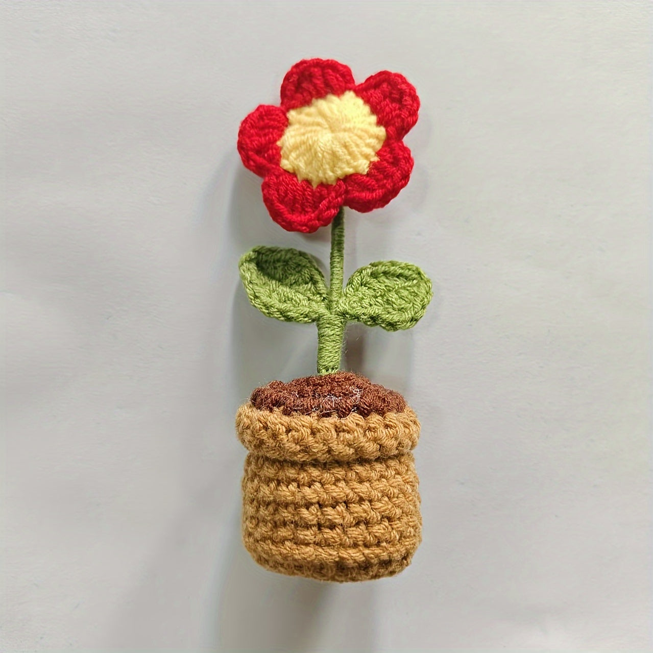 1pc Handcrafted Crochet Heart-Shaped Potted Plant, Fabric Artificial Peony Decoration, No Electricity Needed, Valentine's Day Home Decor Accent