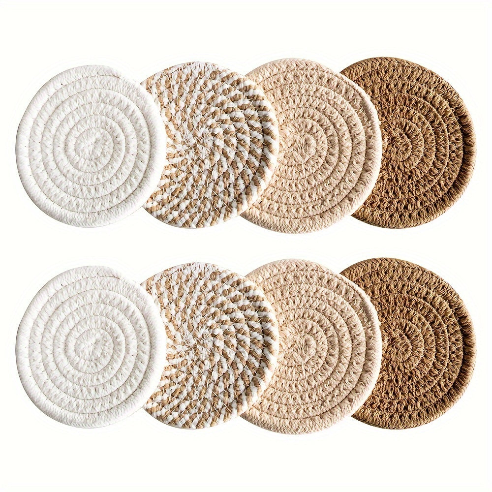 8pcs Absorbent Coasters Set, Minimalist Drink Mats for Coffee Table Home Decor, Bar Housewarming Gift, Brown Series, Polyester Blend 100%, Non-woven Fabric Lining