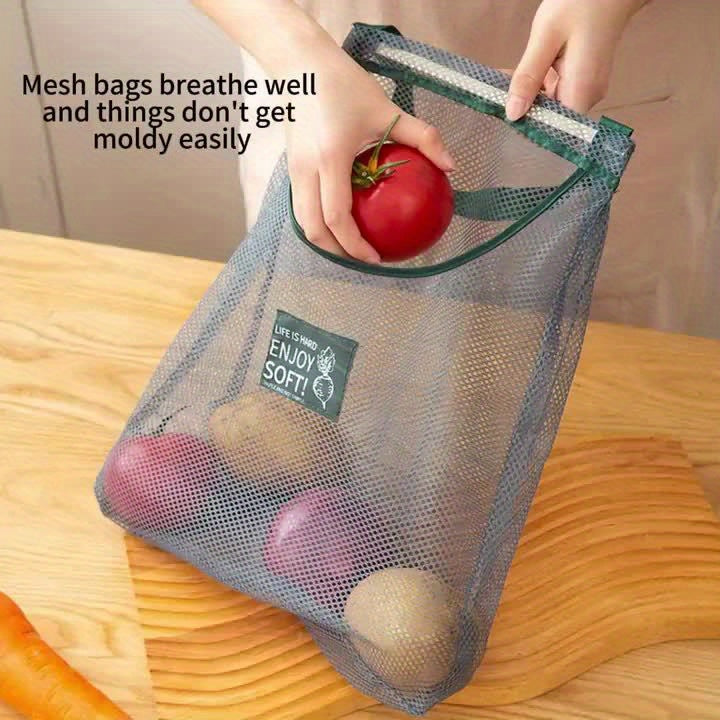 [Wall-Mounted Mesh Bag Organizer] Versatile Kitchen Storage Mesh Bag - Wall-Mounted Organizer for Fruits, Vegetables, Ginger & Garlic | Essential Home Accessory