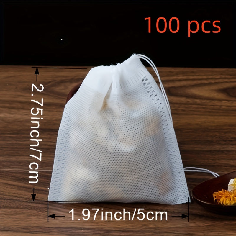 100pcs Reusable Drawstring Soup Bags - Versatile Tea, Spice & Cheesecloth Filters for Cooking, Chinese Medicine & Bone Broth Brewing - Essential Kitchen Accessories