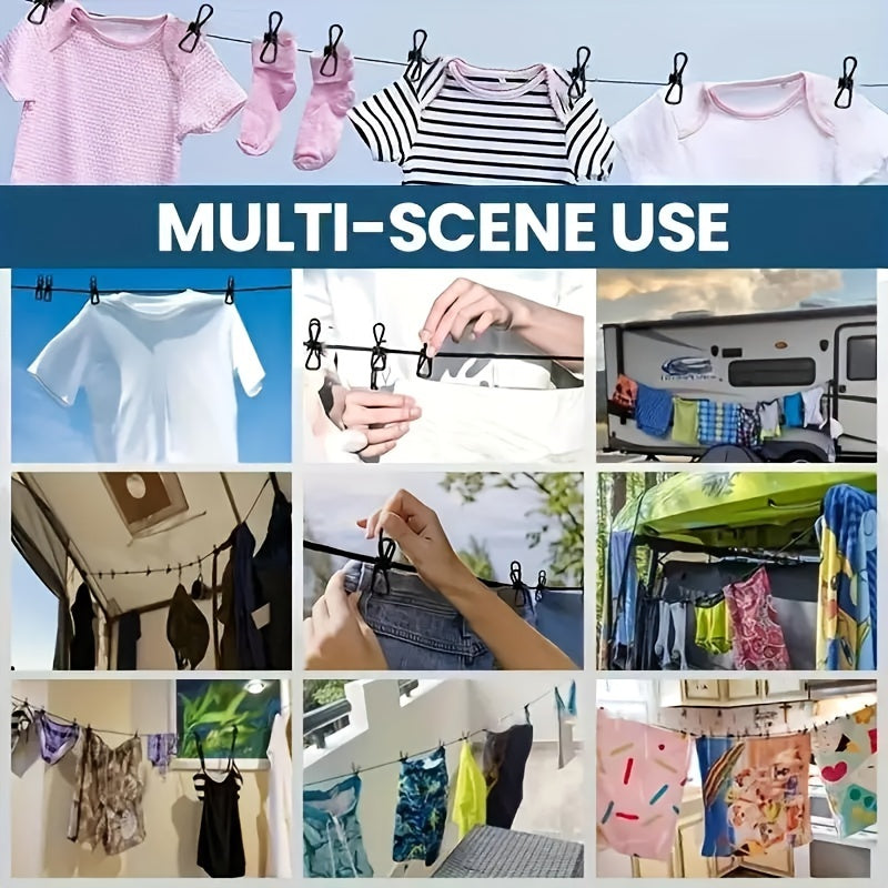 12pcs Portable Travel Clothesline with Elastic and Windproof Hangers - Compact, Foldable, and Durable Laundry Drying Rack for Home and Travel, Travel Clothesline | Compact Clothesline | Elastic Hangers, Clothes Drying Rack
