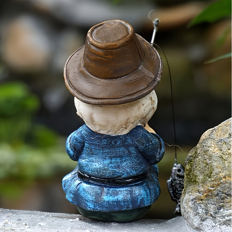 Whimsical Resin Fishing Gnome Figurine - Durable, Weather-Resistant Garden Decor, 1pc